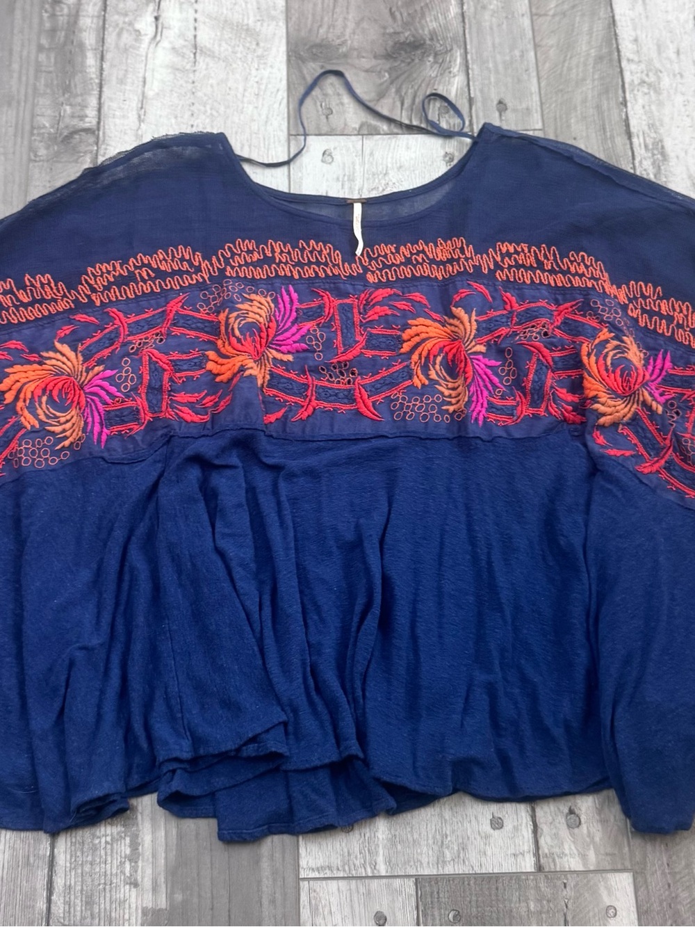 Free People Love Letter Embroidered Top Tunic Oversized Boho Medium - Picture 2 of 7